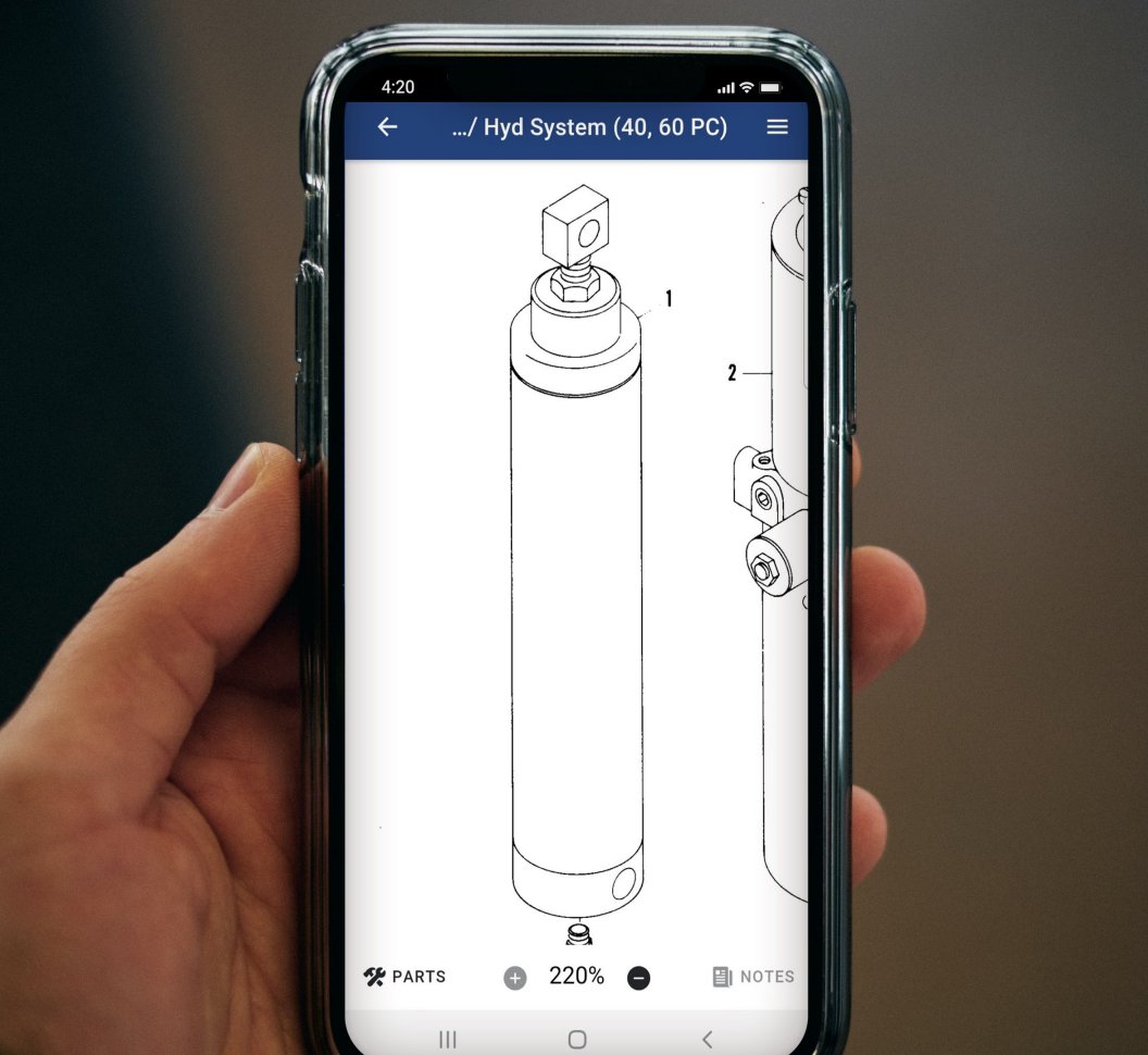 mobile device showing electronic spare parts catalog application